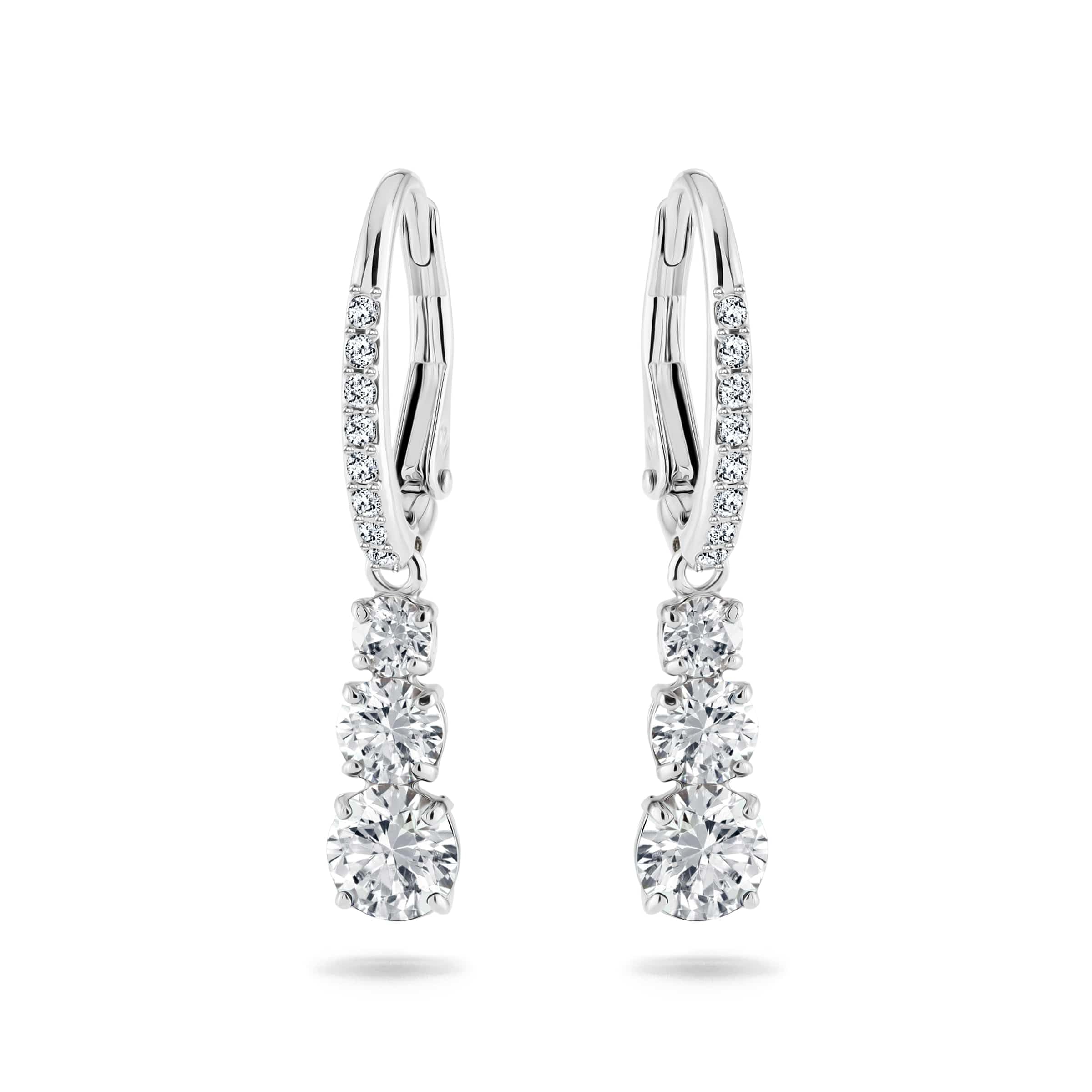 Swarovski Orecchini a cerchio Attract Trilogy, Taglio Round, Bianchi, Placcato rodio