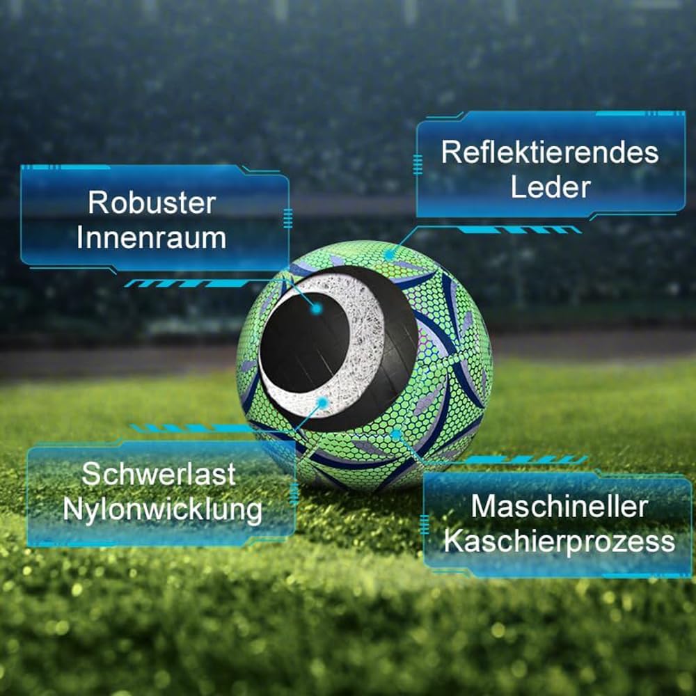 Offizielle Größe 5 Leuchtender Fußball, Fußball Leuchten im Dunkeln für Nachtspiele Training, Sport Leuchtfußball Kinder Erwachsene, Lederfussball mit Pumpe