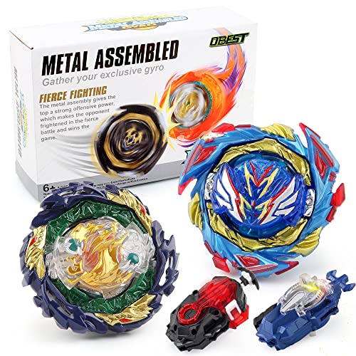 OBEST Bley Peonzas de Batalla con Lanzador Niños Juguetes, B-185, B-187, 2Pcs Metal Fusion 4D de Combate Turbo Burst Gyro Spinners y 2 Launcher Blade Conjunto, Niños Navidad Cumpleaños Regalos