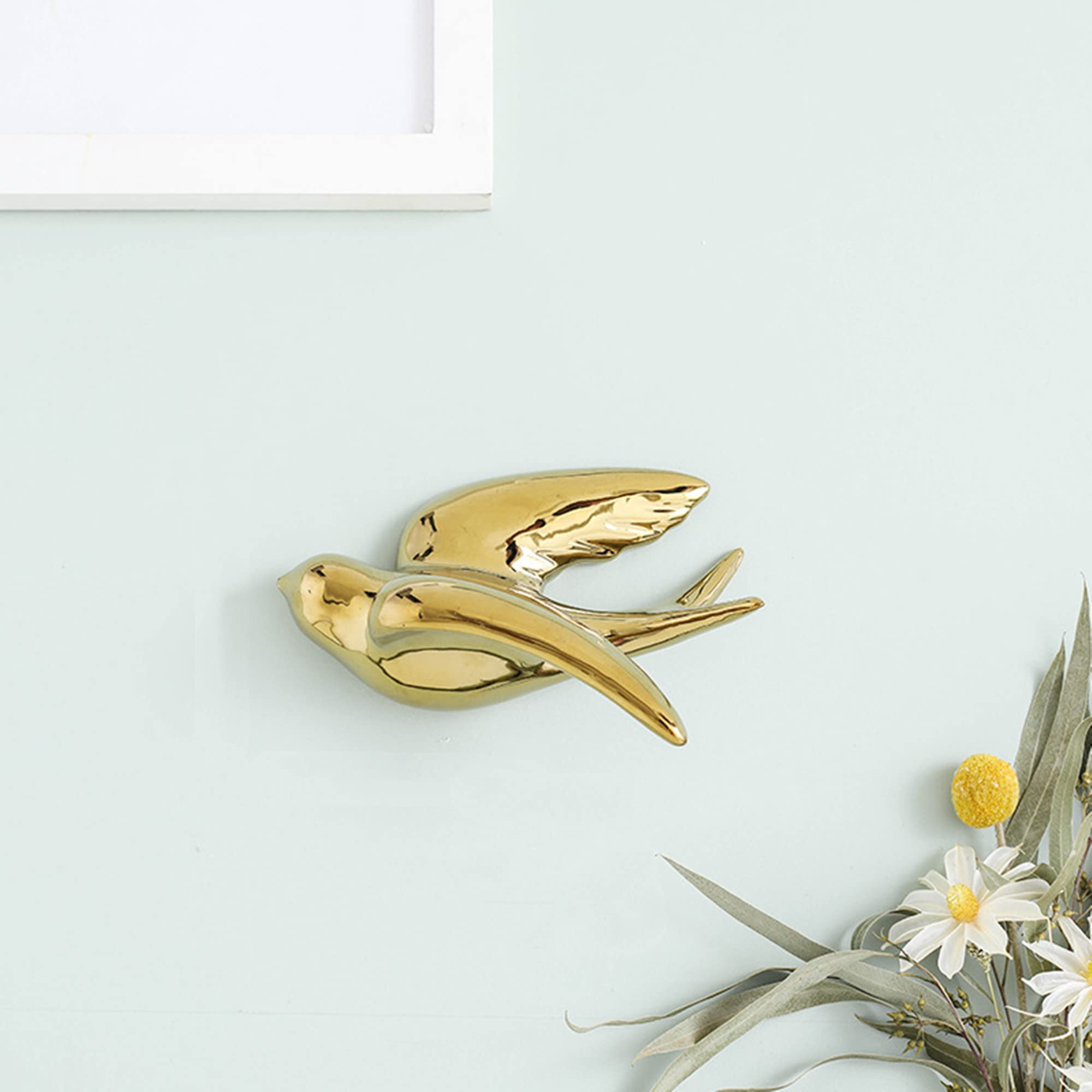 GDHKDDFL Stylish wall decorations, 3D Ceramic Swallows Sparrow Doves Wall Decoration, for Living Dining Room,Golden Left,Large(Golden Left,Large)