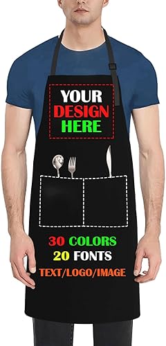 Delantal personalizado con 2 bolsillos, delantales personalizados impermeables para añadir tu imagen de texto para cocinar, barbacoa, cocina, asar a