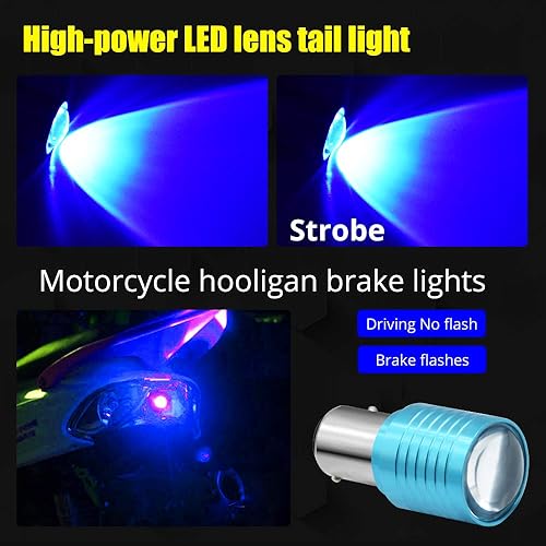 Miniatura 2 de Bombilla LED 1157 para motocicleta, luz estroboscópica azul con largo alcance, BAY15D 2057 2357 7528 1 LED de alta potencia con proyector para