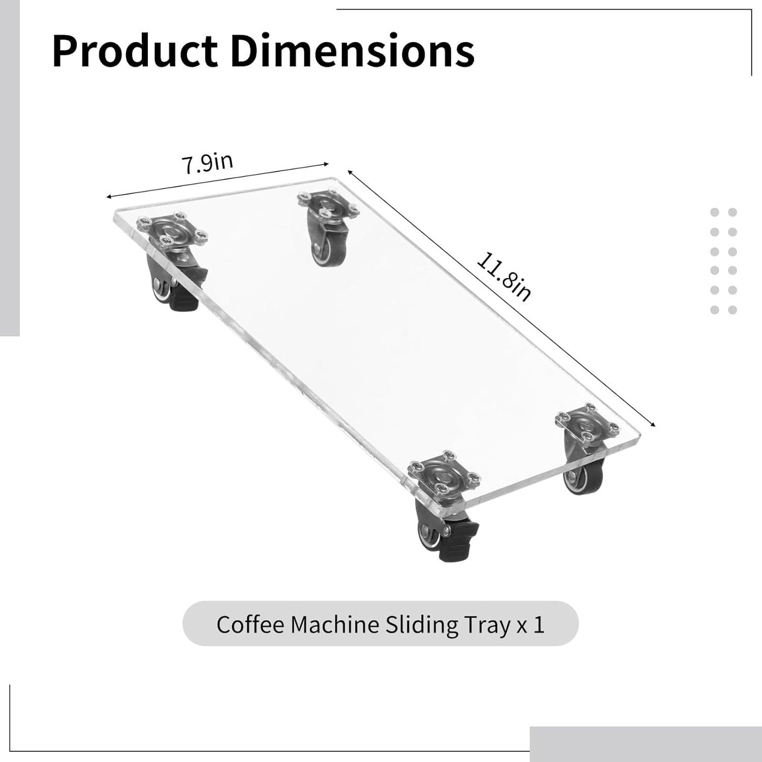 Acrylic Rolling Plant Caddy, 11.8 X 7.9 in, Rectangular Tray with Wheels, 4 Secure Clips, for Appliances &