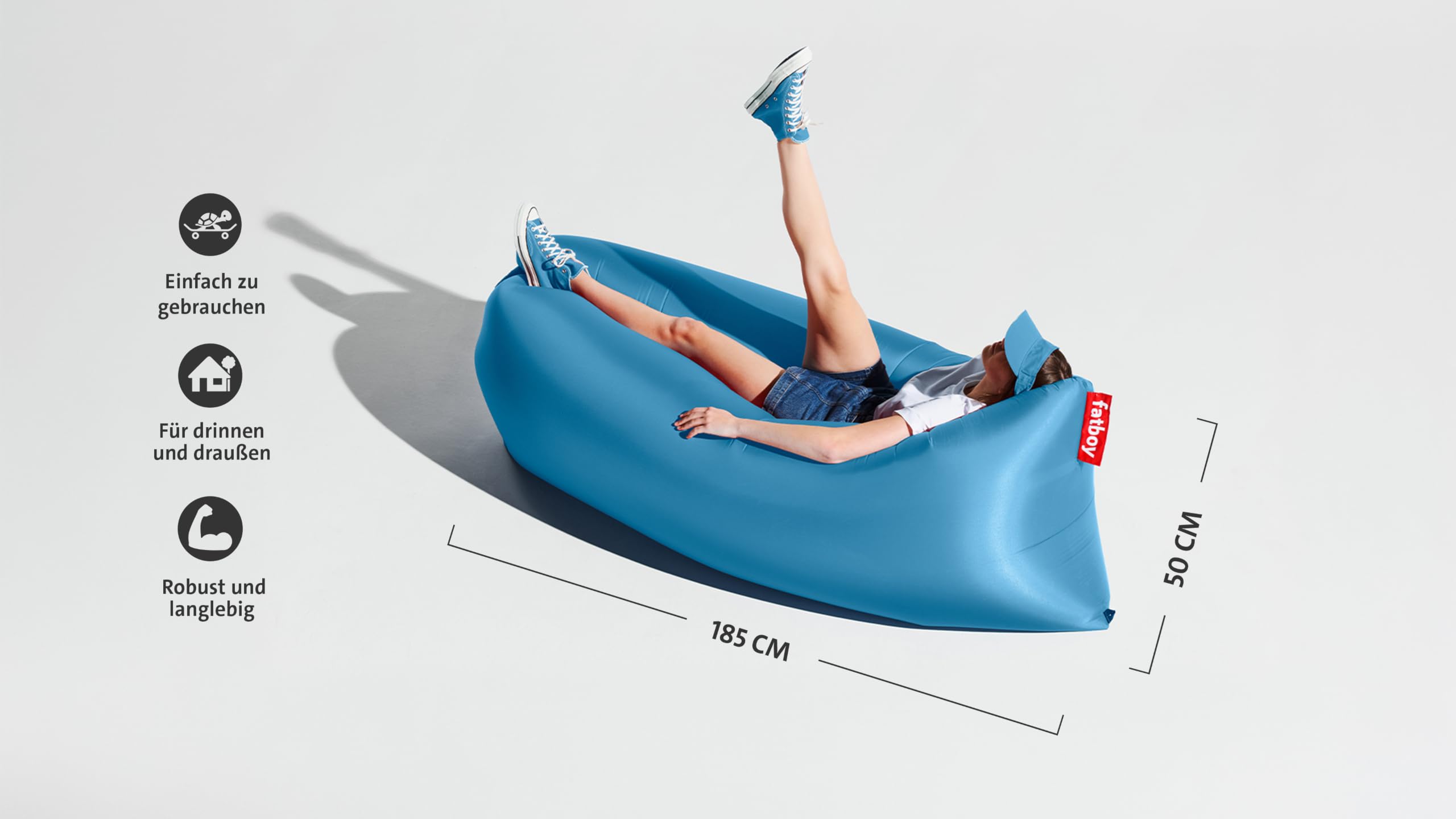 Fatboy Lamzac 3.0 Aufblasbares Sofa - Aufblasbare Couch - Keine Luftpumpe Nötig - Indoor und Outdoor Luftsofa - Wasser- und Schmutzabweisende Mini Couch aus Polyester - 200 x 90 x 50 cm - Himmelblau