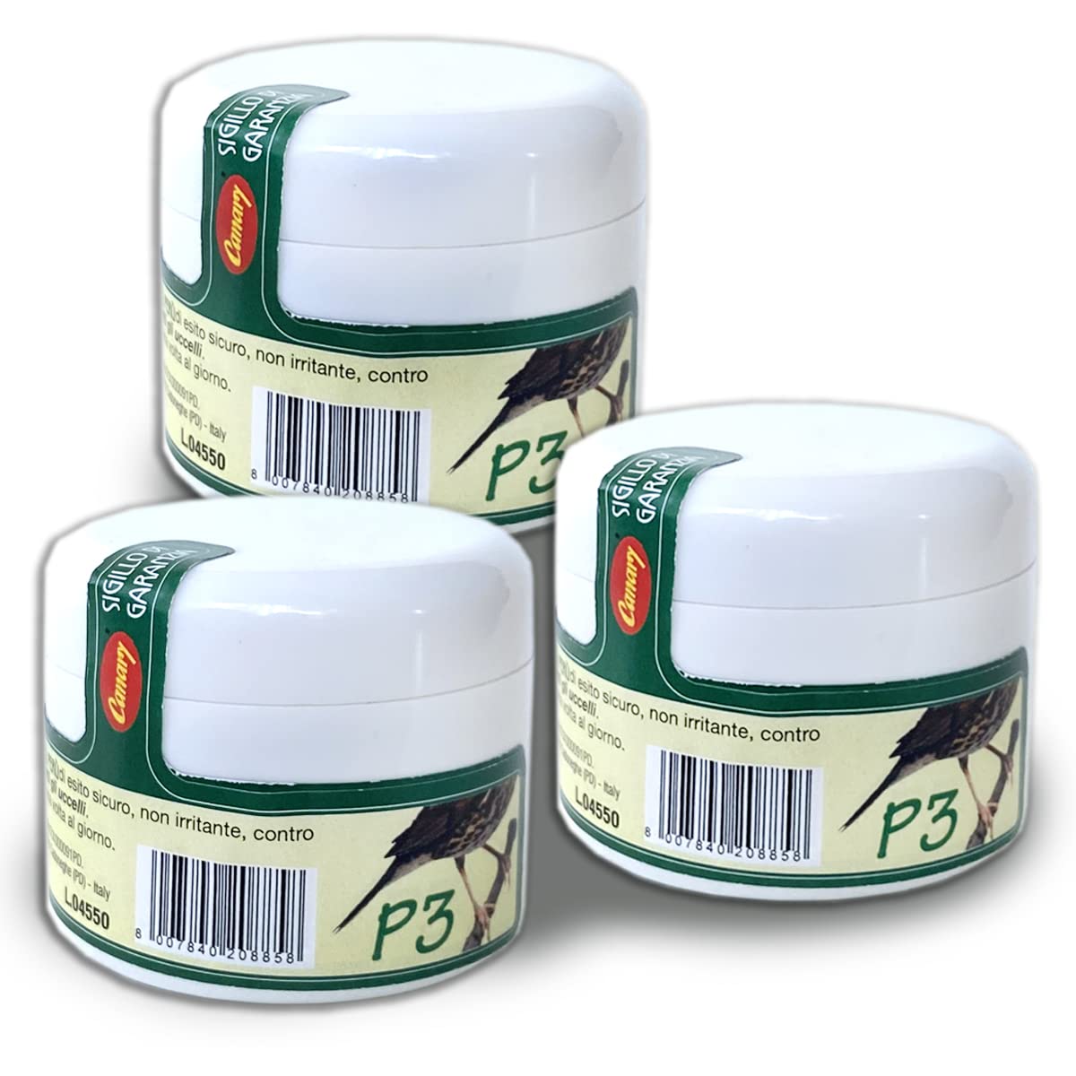 Ungüento Canario P3-1 Pack de 3 tarros - Pomada para Las Patas de Todos los pájaros - Bálsamo, Crema - Aves insectívoras, frugívoras, Loros - Pack de 3 tarros (3x20g)