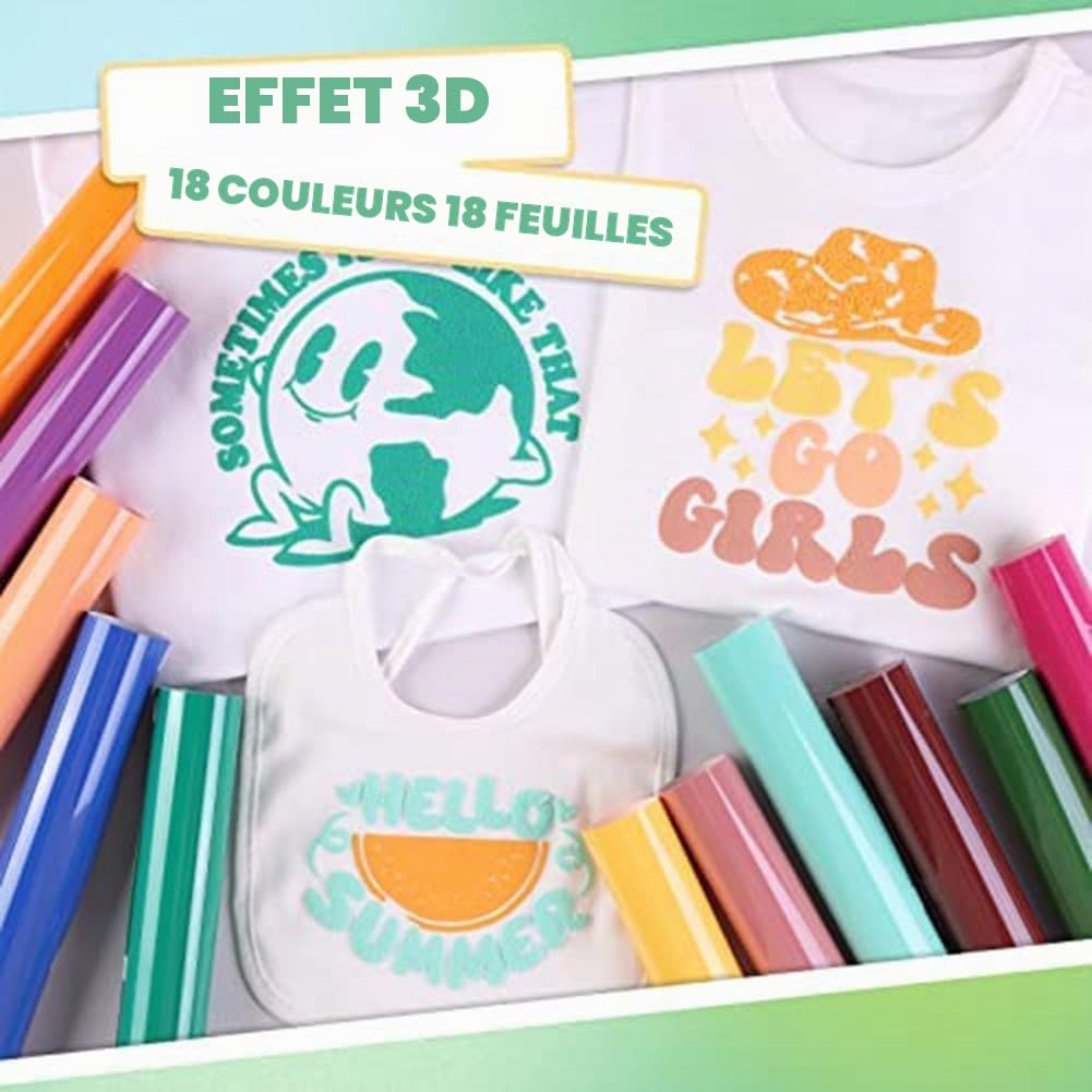 1 Set Puff Vinyl Heat Transfer 12 X 10Inches Vinyl Heat Transfer pour T-Shirts DIY Compatible
