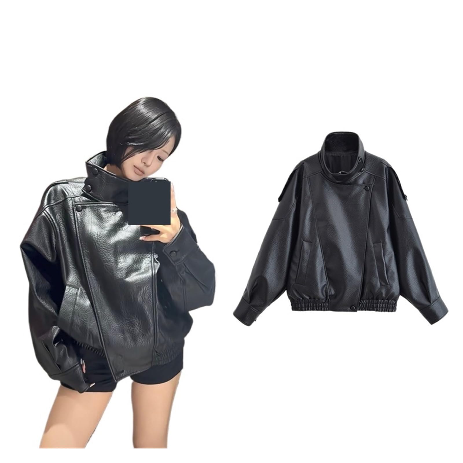 Chaqueta Cuero Mujer Women's Jacket Long Sleeve Pebble Faux Leather Motorcycle Para salir