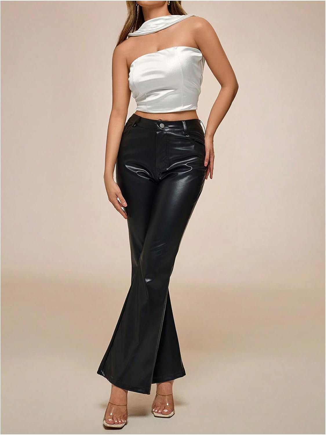 Floerns Women's Satin Sleeveless Crop Tops Halter Neck Draped Backless Tank Top - Image 5