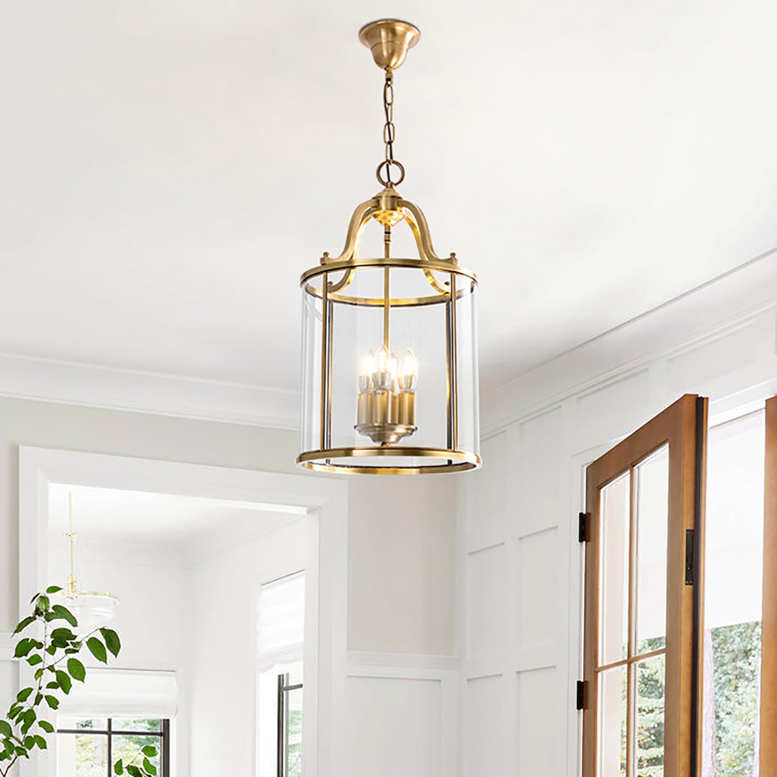 KXEcoLife Farmhouse Chandelier, Vintage Brass Pendant Light Fixture, Adjustable Hanging Lantern for Hallway and Living Room, Birdcage Design, 7 Design