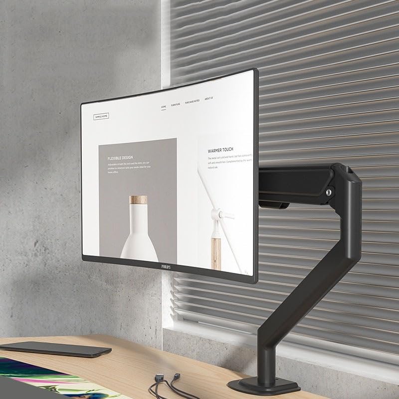 Uchwyt Na Monitor Biurkowy Z Pojedynczym Monitorem Do Ekranów 17"-32", Pochylanie, Obrót, Ramię Mocujące Monitor Ze Sprężyną Gazową I Systemem Zarządzania Kablami, Zacisk