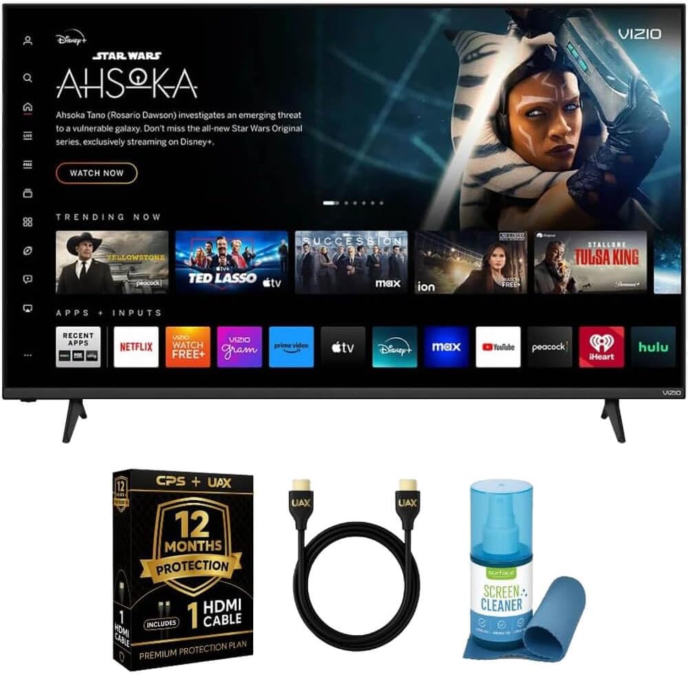 Vizio 65-Inch 4K UHD LED Smart TV Bundle - Dolby Vision, HDR10+, VRR, Bluetooth, Alexa Compatible, Voice Remote with UAX HDMI Cable, 12-Month CPS Protection.