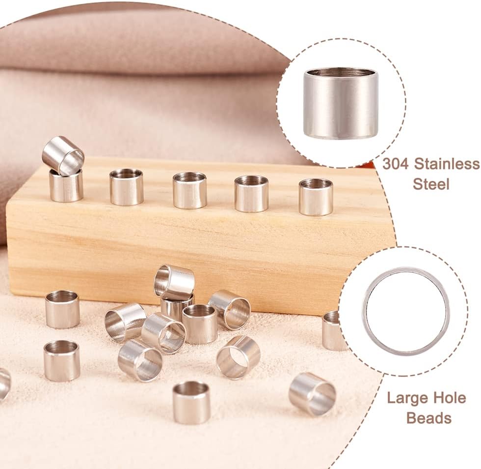 FASHEWELRY 50Pcs Large Hole Spacer Beads 5mm Hole Stainless Steel European Beads 6x5mm Tube Column Beads for Crafts DIY Bracelets Jewelry Making Findings - Image 5