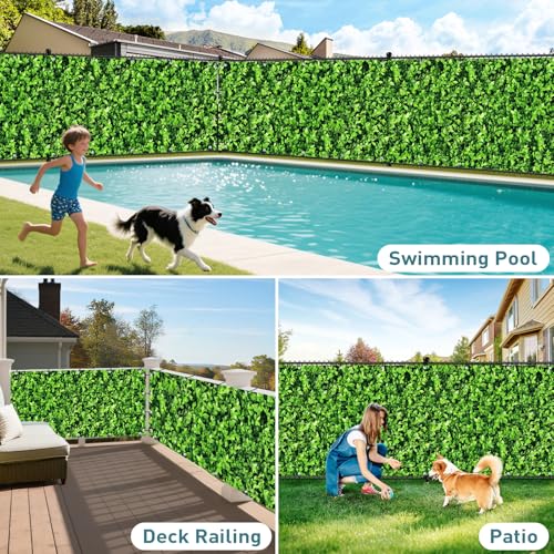 Image of Shade&Beyond Customized 3FT X 10FT Privacy Fence Screen 450 GSM PVC Printed Privacy Fence with Zip Ties for Courtyards, Pools, Balconies-Green Leaves