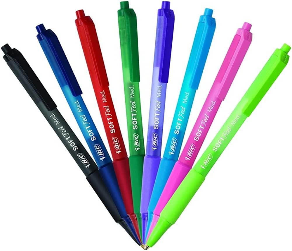 Soft Feel Fashion Retractable Ball Point Pen Medium, Assorted, 12 Pack