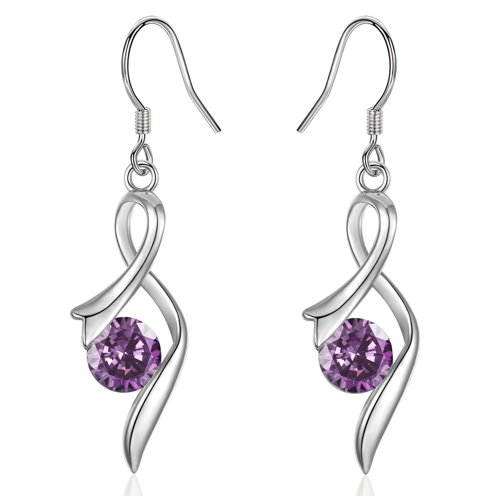 JEWABSterling Silver Drop Earrings for Women, Silver Dangle Earrings with Cubic Zirconia │Linear Forever Love Hypoallergenic Earring for Sensitive Ears│Birthday Anniversary Christmas Jewellery Gift