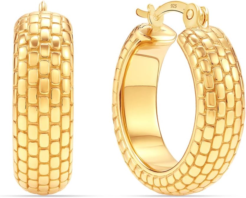 LeCalla 925 Sterling Silver Bali-Style Hoop Earrings Lightweight Click-Top Antique Two-Tone Beaded Italian Bali Style Earring Hoops for Women