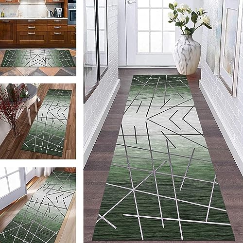 Tapis de couloir en polyester résistant design gris vert noir 300cm - 2