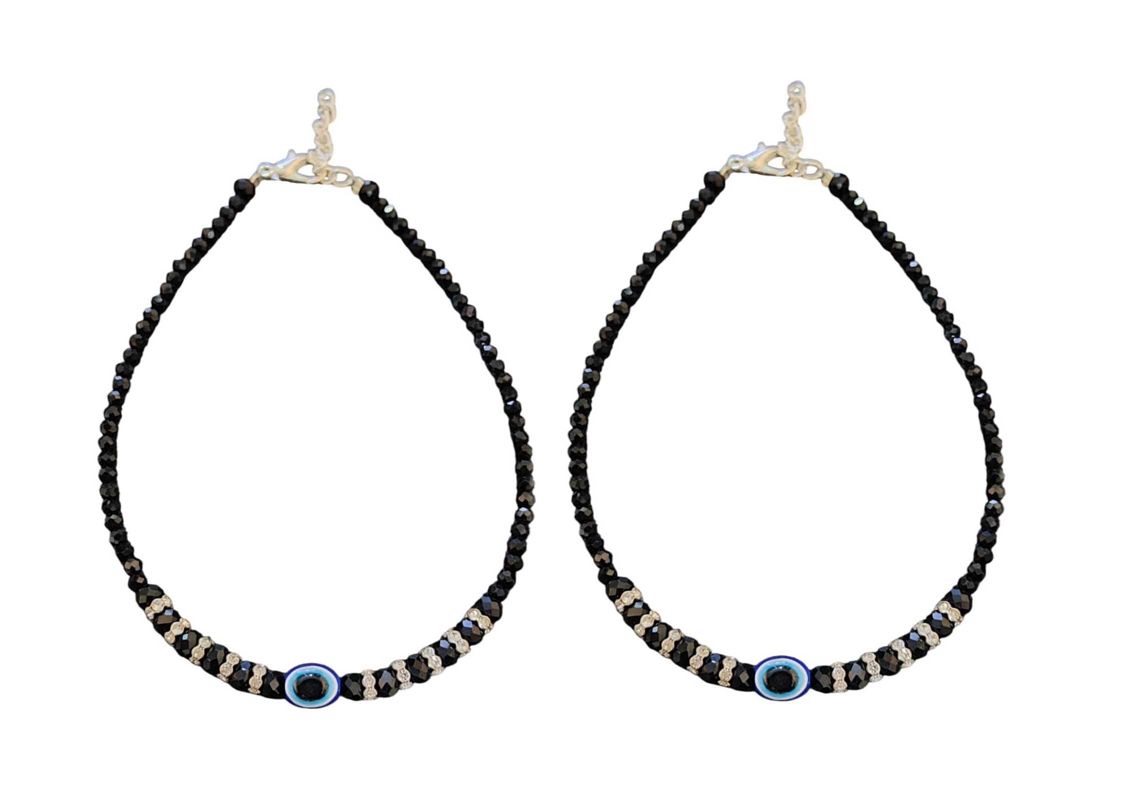 Crystal Beads Evil Eye Beaded anklet Set, Black Crystal and Silver Accents, 2-Piece for women & GIrls || Anklet length-26 cm.-image-17