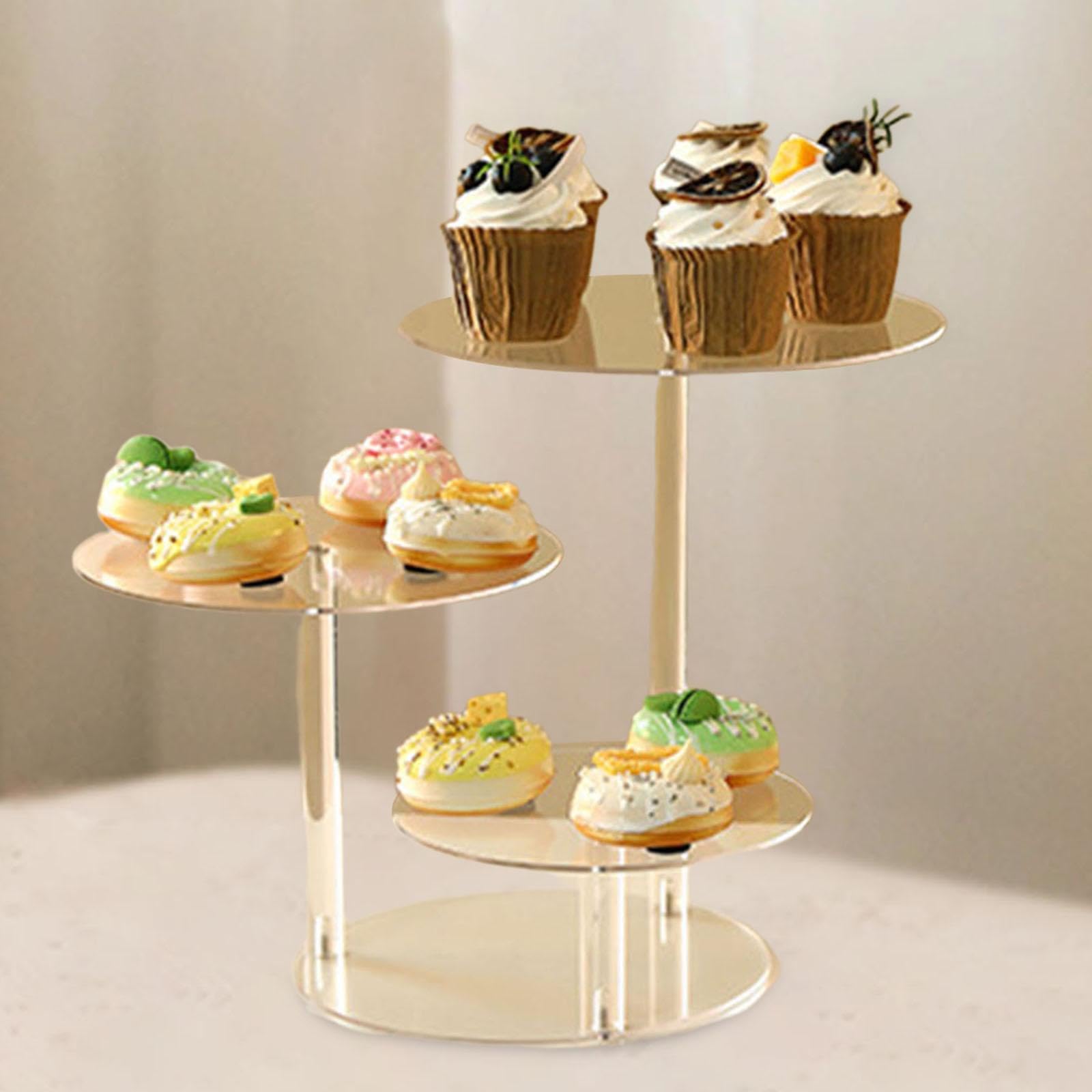 Qianly Soporte de Exhibición de Acrílico de 3 Niveles, Elevador para Pasteles con Luces LED, Estante para Postres Y Repostería para Cumpleaños, Fiestas en Ho, como Se Describe