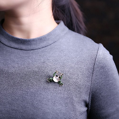 Image of AOCHEE Vintage Big Metal Rhinestone Frog Brooch Enamel Green Crown Frog Brooch Pin Jewelry
