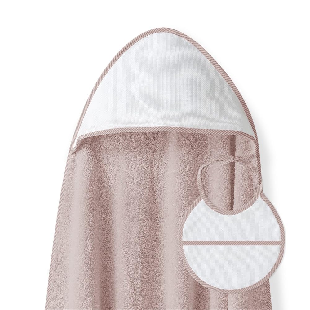 Interbaby - Capa de Baño Bebe Rosa Maquillaje + Babero | Toalla Bebe con Capucha Algodón, 100x100cm, Unisex | Suave, Cómoda, Ideal Recién Nacidos, Bebes y Niños Pequeños | Diseño Punto de Cruz Liso