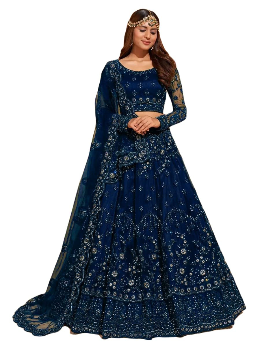 PREHANA FASHION Women's Soft Net/Satin Embroidery Semi Stitched Lehenga Choli