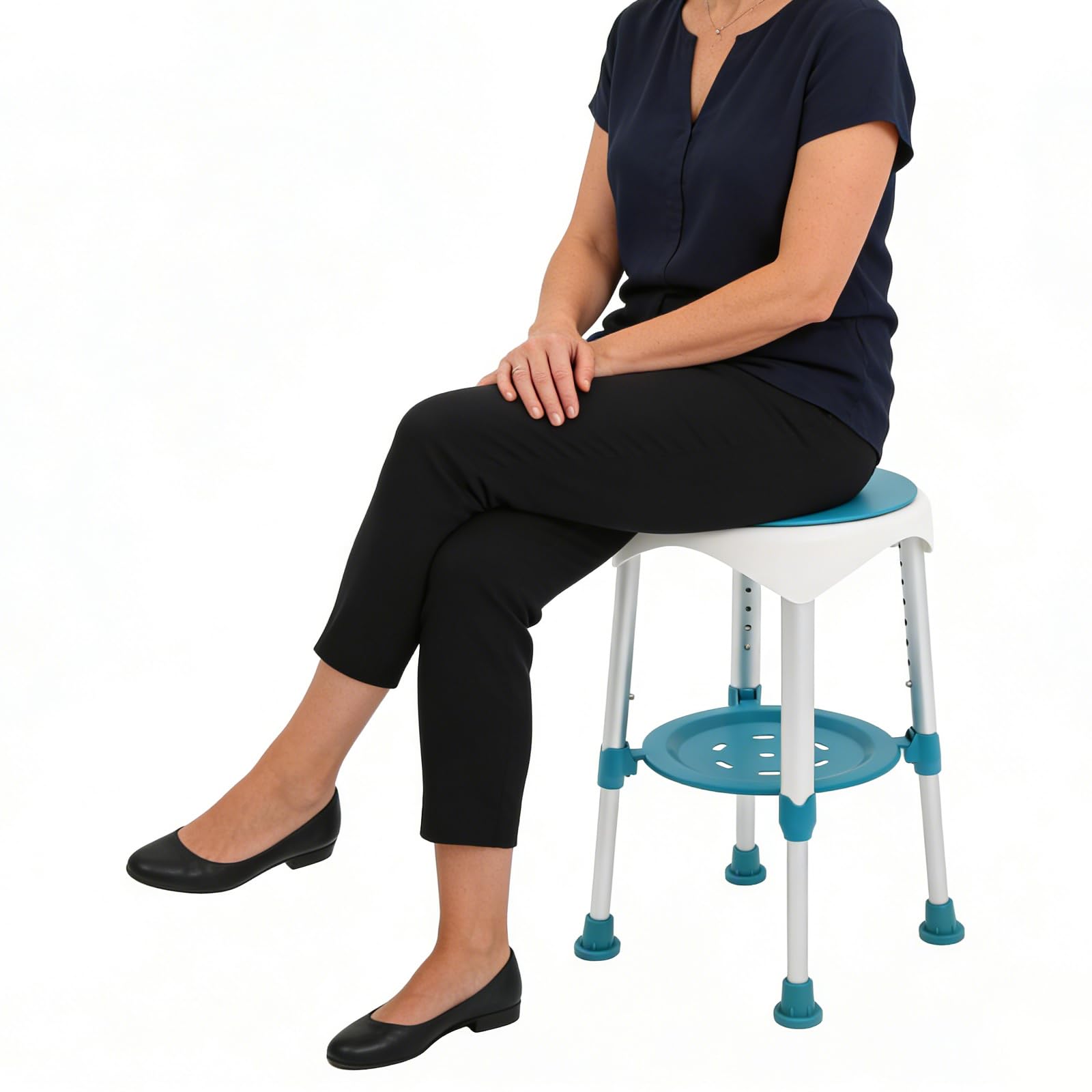 Taburete giratorio para ducha con altura ajustable, silla de baño para personas mayores, taburete de baño de aluminio con asiento antideslizante para mujeres embarazadas y capacidad de carga limitada