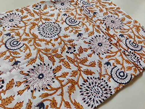 Image of Floral Printed Cotton Fabric Cloth Hand Block Print Fabric Women Material Running Jaipuri Hand Block Printed Women Dress Material Kurtis Natural 44 inch Inches Width 2.5 Meter (Pattern 27)