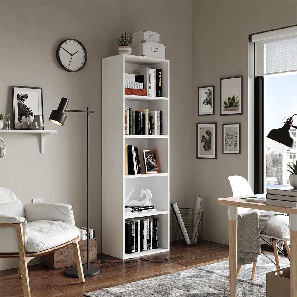 Vicco Scaffale Bob, Bianco, 40 x 132 cm | con 5 scomparti, per la conservazione e la presentazione di libri e raccoglitori