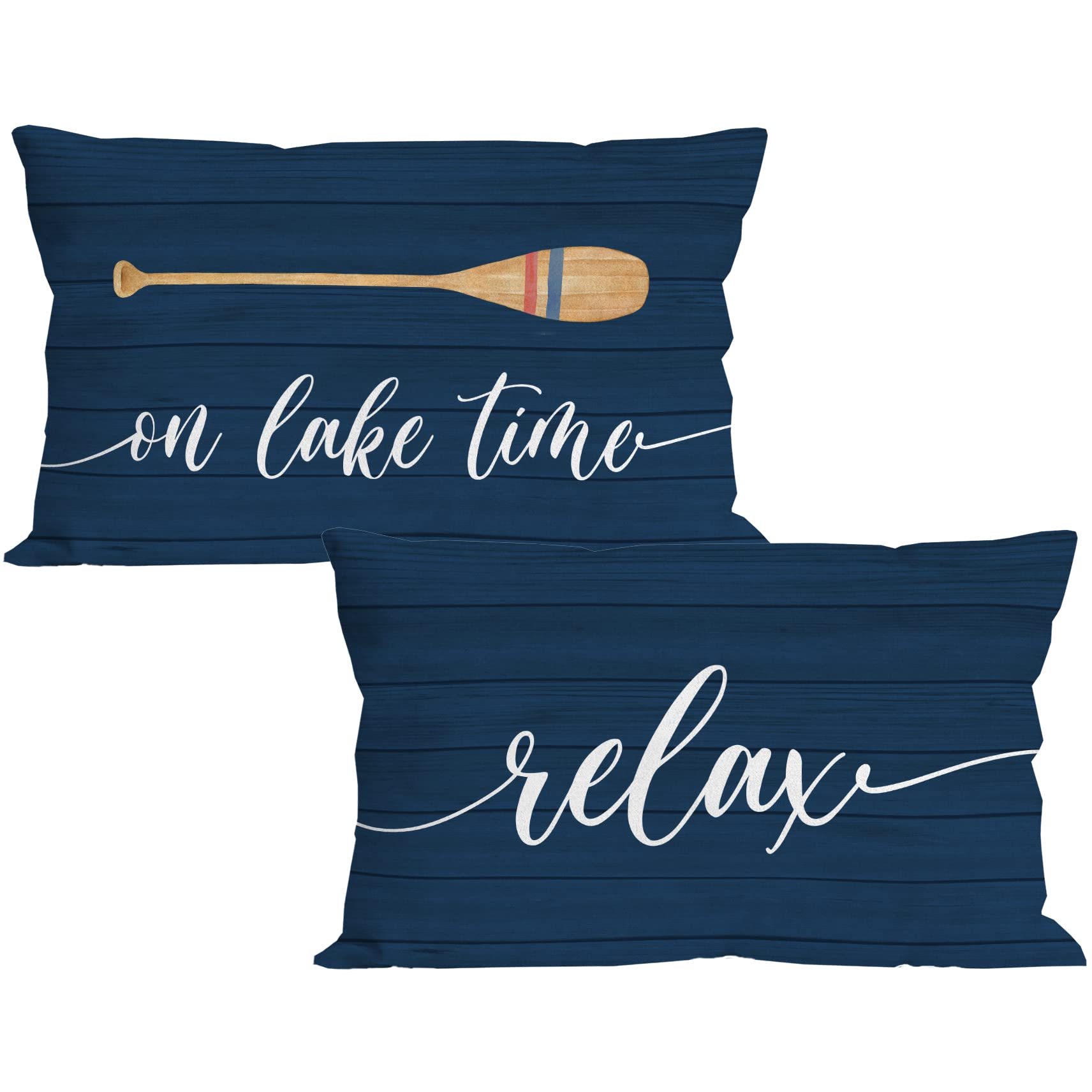 MIXDING Funny Quote Relax On Lake Time Paddle Throw Pillow Cover Pillowcase 12x20 Inch (Set of 2) Decor, Lake House Farmhouse Porch Sofa Bed Home