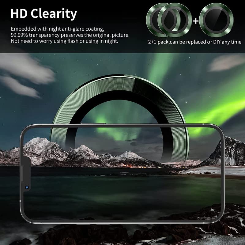 Image of [Dark Green (Pack of 2) Camera Lens Protector For iPhone 13 | For iPhone 13 Mini, Scratch-Resistant Ultra-Thin Tempered Glass with Aluminum Edge