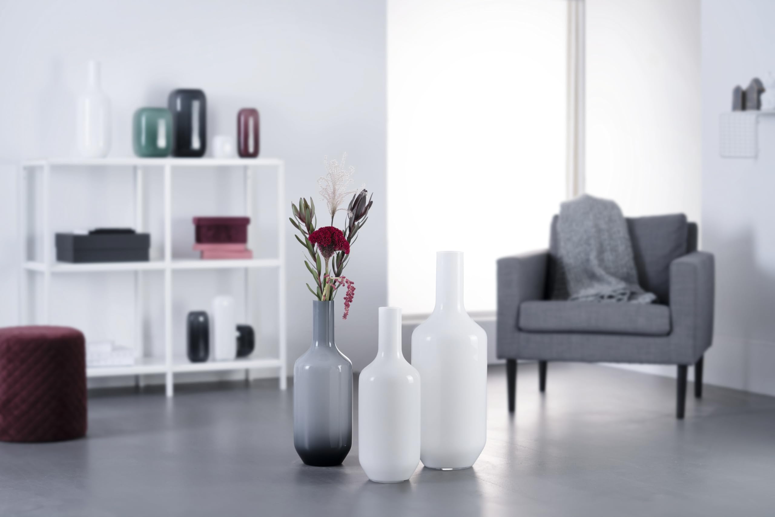 Leonardo Milano, Blumenvase aus grau gefärbtem Glas, handgefertigte Glasvase in modernem Design, Höhe: 50 cm, 041579