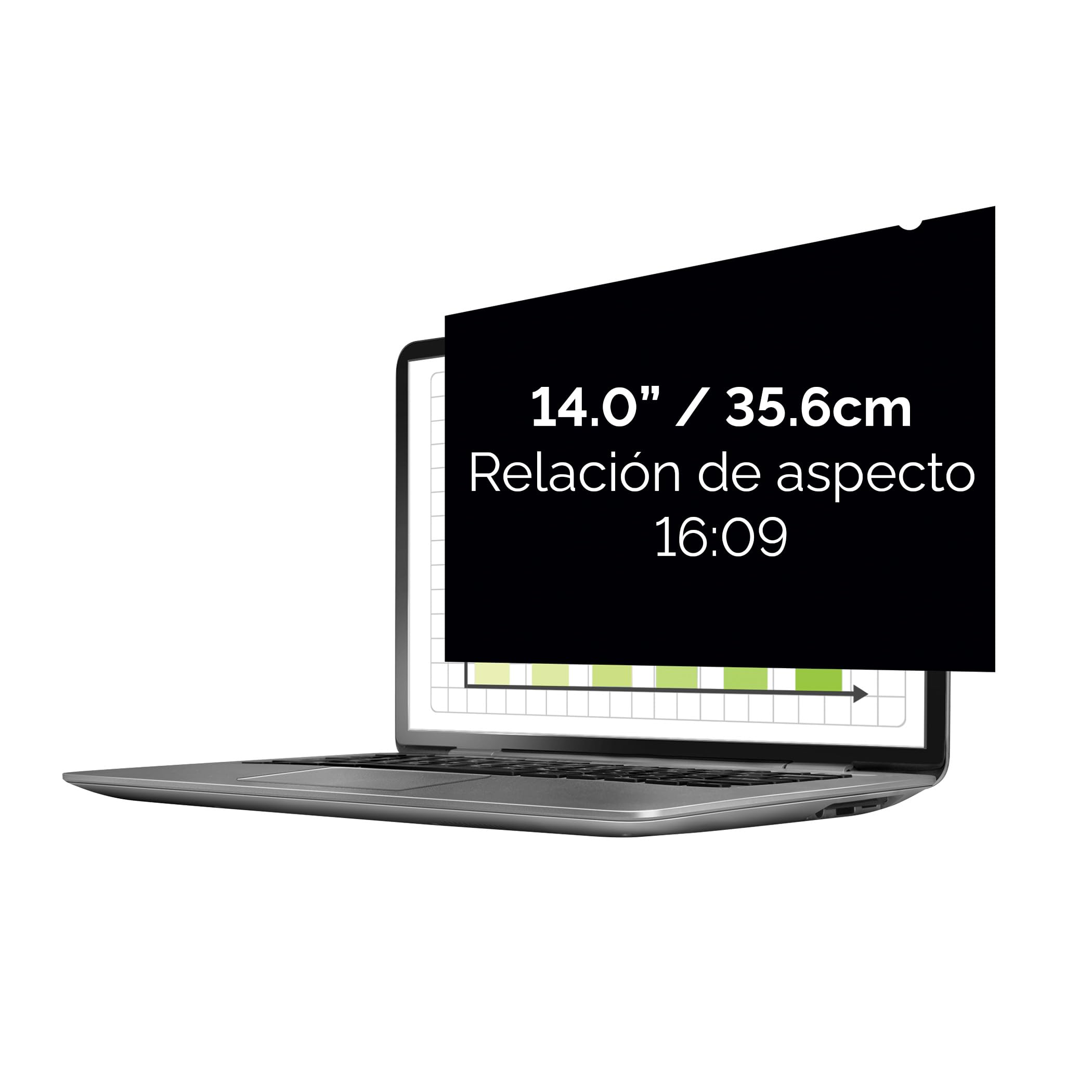 Fellowes Filtro de privacidad PrivaScreen™ – Protector de pantalla antirreflejos con filtro de luz azul para portátil 14.0" (16:9, 310 × 176mm) con pestañas Quick Reveal™