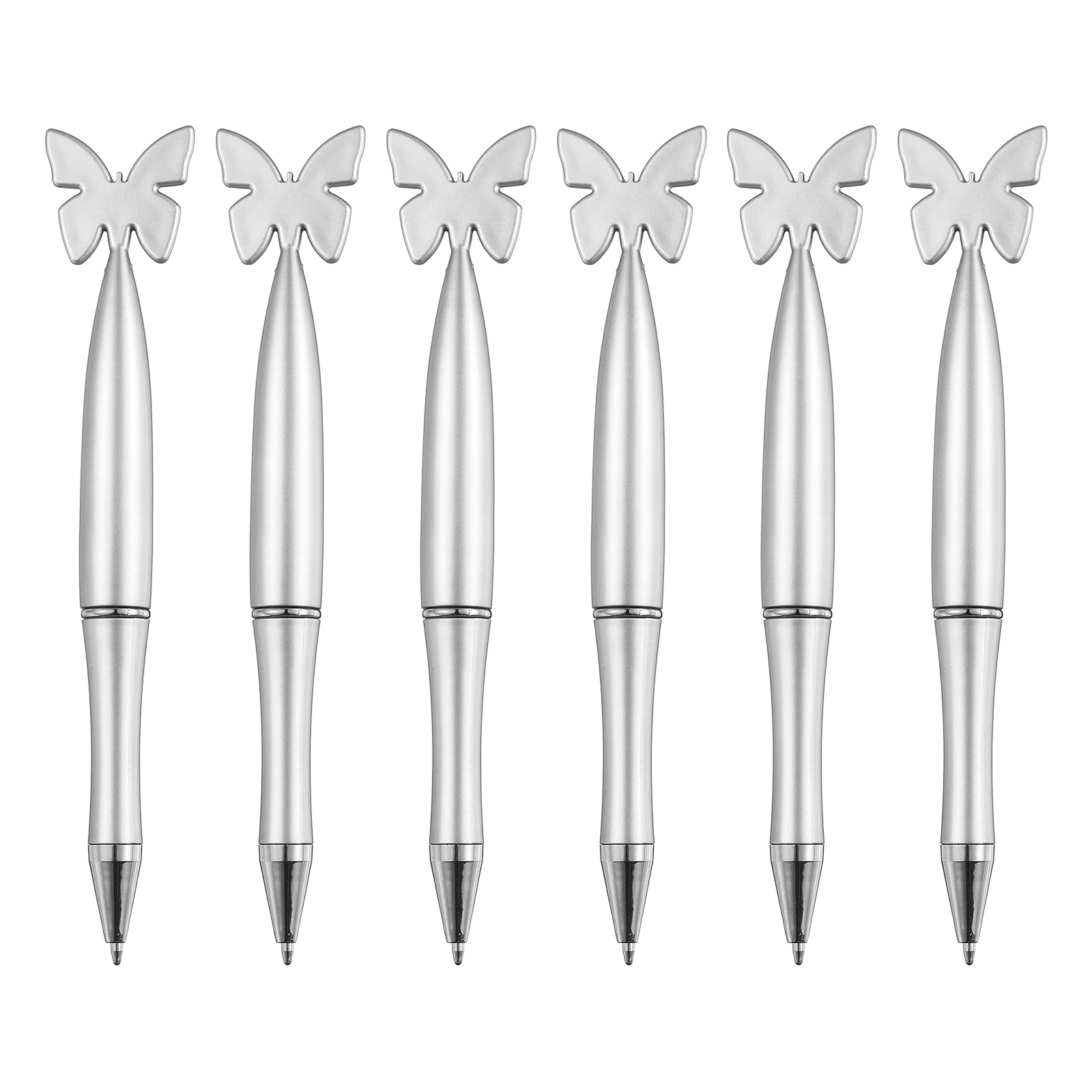 PATIKIL 6 Pcs Butterfly Ballpoint Pens, 1.0mm Tip Cute Twist Writing Pens Black Ink for Home Office Writing Supplies Valentine's Christmas Wedding Party Gifts, Silver