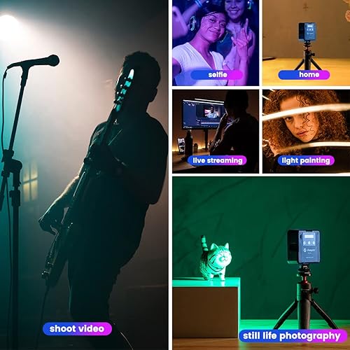 Miniatura 5 de Fotopro Luces de video RGB Cold Shoe 2500-9000K Regulables 2000mAh recargable a todo color luz de relleno portátil para YouTube Fotografía Vlog Game