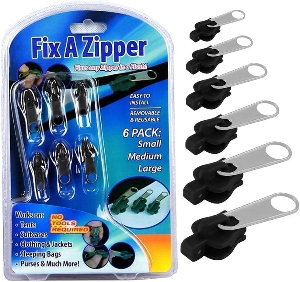 Zipper Puller Slider Repair Replacement Kit, 6 Pcs Zipper Pulls for Coats, Jeans, Jackets, Pants, Luggage, Suitcases, Backpacks, Black