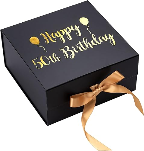 WRAPAHOLIC 1 caja de regalo de globos y letras de 8 x 8 x 4 pulgadas con cinta de satén, caja de regalo plegable con cierre magnético y 2 piezas de