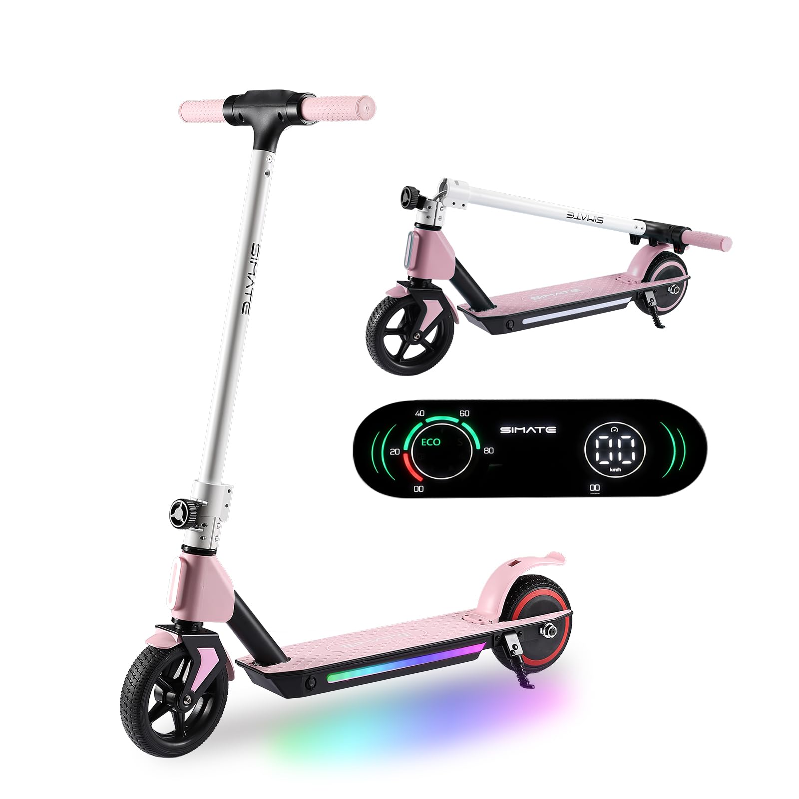 Patinete Eléctrico para Niños - Ligero y Plegable, para Edades de 6 a 12 Años, Autonomía de 5-8 km,Velocidades 8/10/14 km/h, Pantalla LED y Luces Coloridas