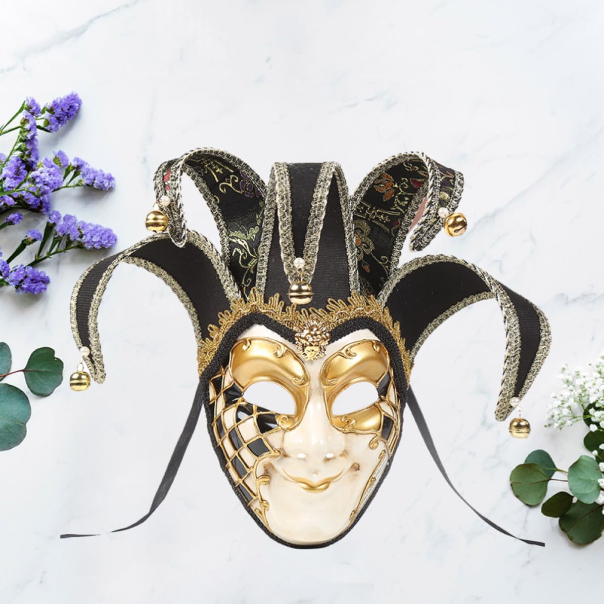 Máscara de Fiesta Veneciana Vintage para Carnaval y Mascarada, Material Plástico y Tela, Diseño de Rostro Completo, sin Olor Deformación para Actuaciones