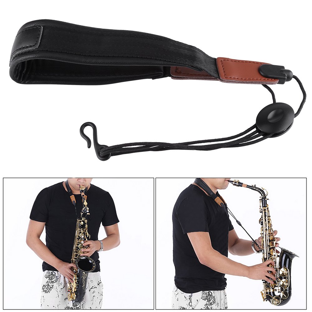 Saxophone Neck Strap Adjustable Soft PU Leather Universal Sax Neck Strap with Metal Hook for Alto Tenor Saxophone - Image 4