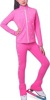 Traje de Entrenamiento de Patinaje sobre Hielo, Chaqueta y Pantalones Patinador Rodante de Cristal Forro Polar Cálido para Adulto y Niña(Size:3XS,Color:Rosado)