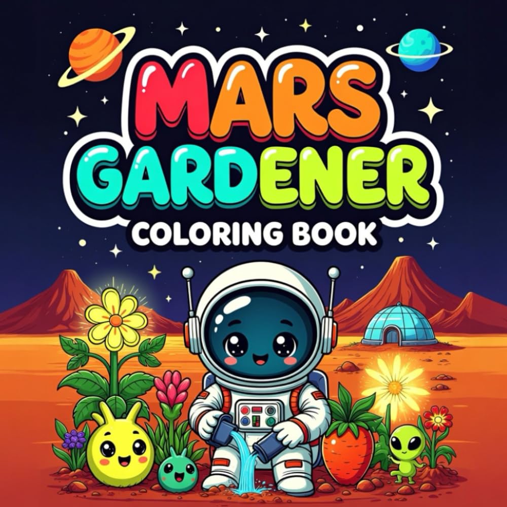 Mars Gardener Coloring Book: Cute Space Farming Adventures with Little Astronaut Gardeners, Robots, Greenhouses, and 50 Fun Outer Space Coloring Pages