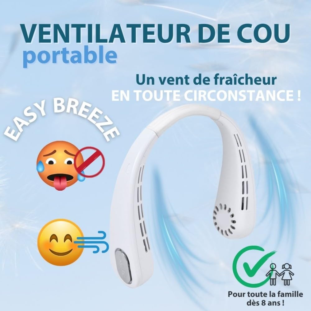 Ventilateur de cou portable EASY BREEZE de Mini ventilateur mains libres rechargeable USB