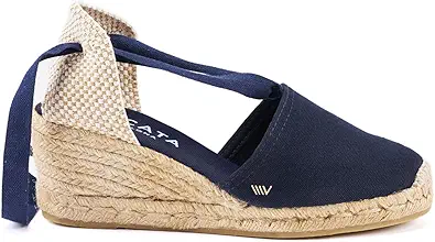 VISCATA Escala Espadrille Canvas Wedges with Sleek Ankle Laces Women's Lace Up Shoes Handmade in Spain Organic Cotton Canvas and 100% Natural Jute Midsole for All Occasions