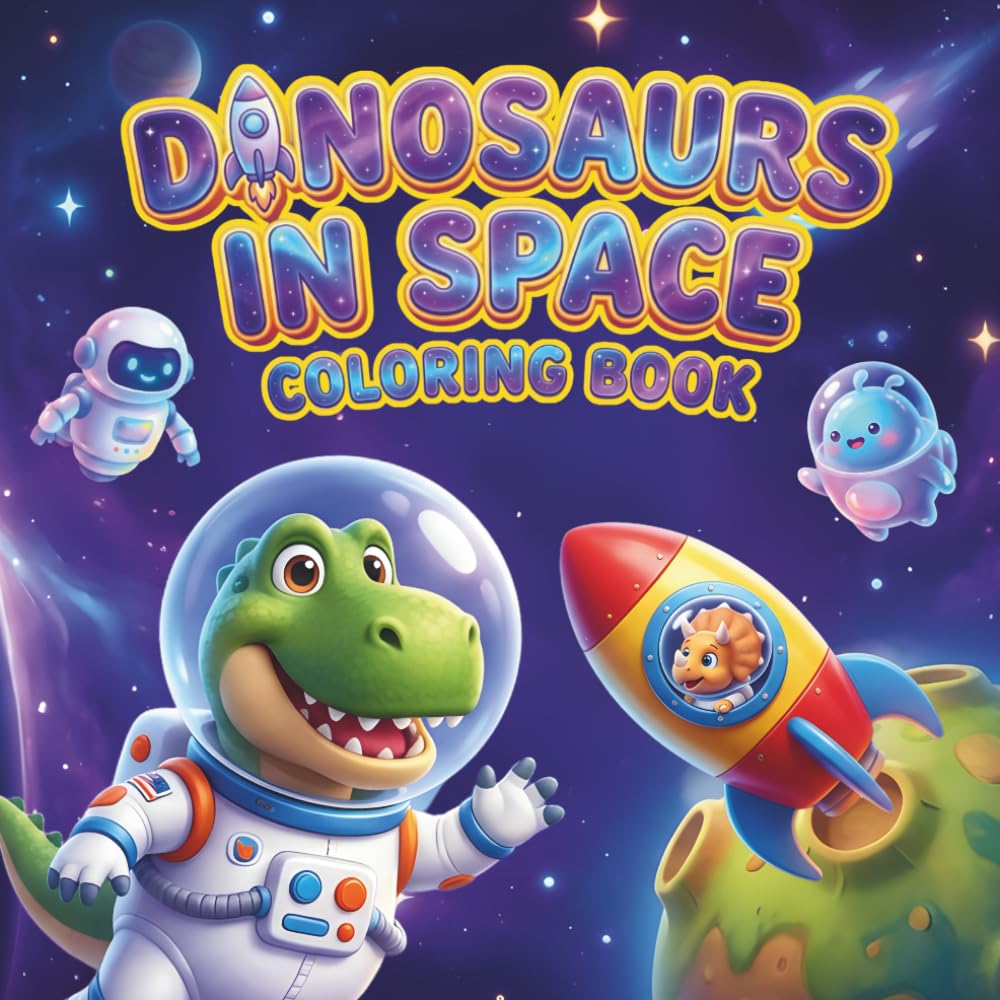 Space Dinosaur Coloring Book : 50 Fun and Cute Astronaut Dinos, Planets, Rockets, and Stars for Boys and Girls (Outer Space Adventure): 50 Unique and ... and Stegosaurus Exploring the Galaxy