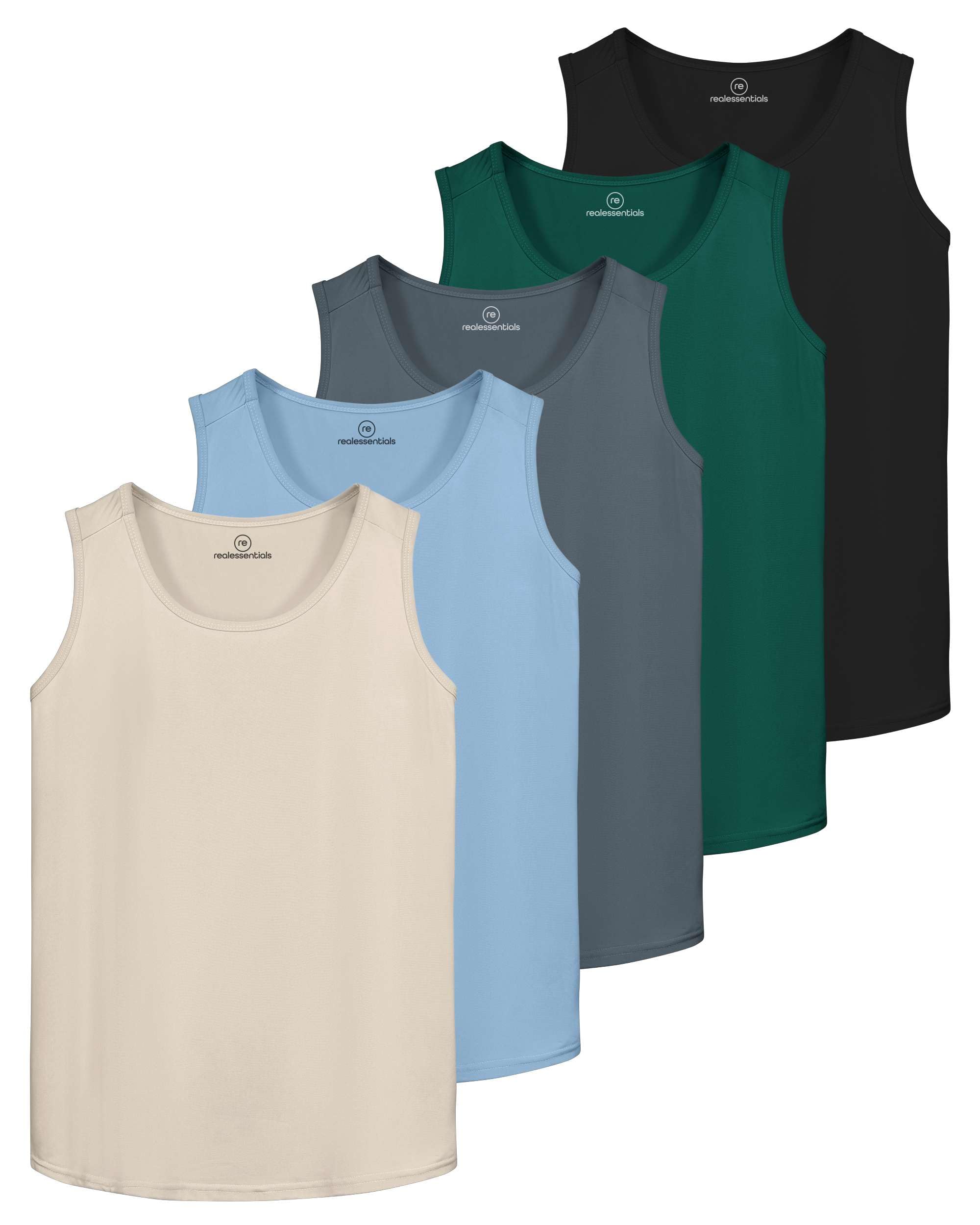 Real Essentials 5er-Pack: Herren Dry-Fit Muskel-Tanktop ärmellose Shirts Workout Tees Athletic Gym (groß und groß erhältlich)
