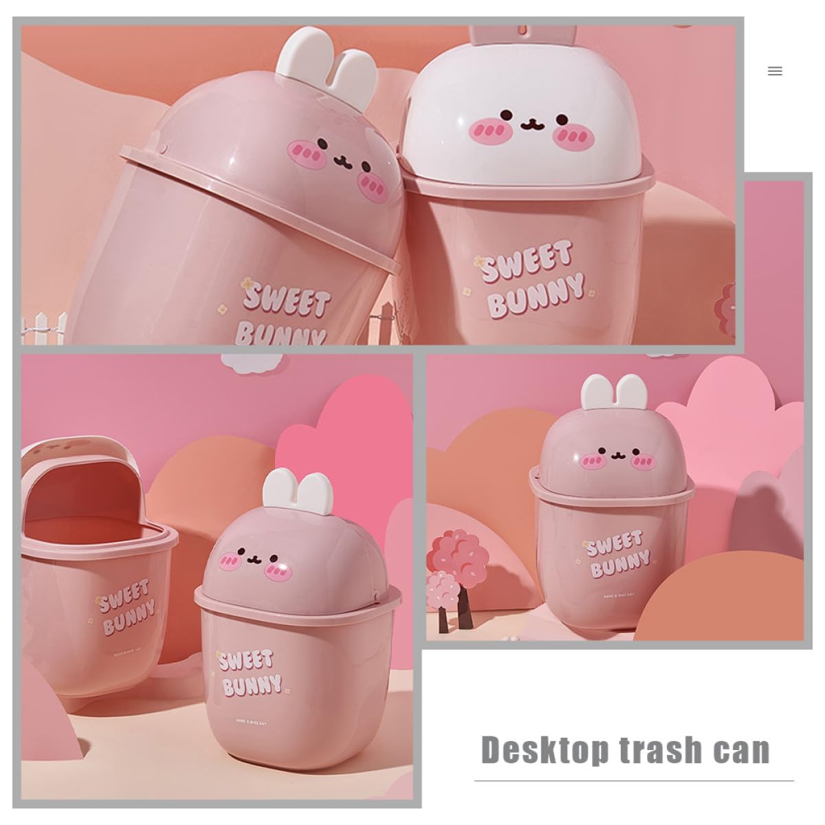 Mini Poubelle de Table en Plastique avec Couvercle, Forme Lapin, Résistante à l'Usure et aux Odeurs