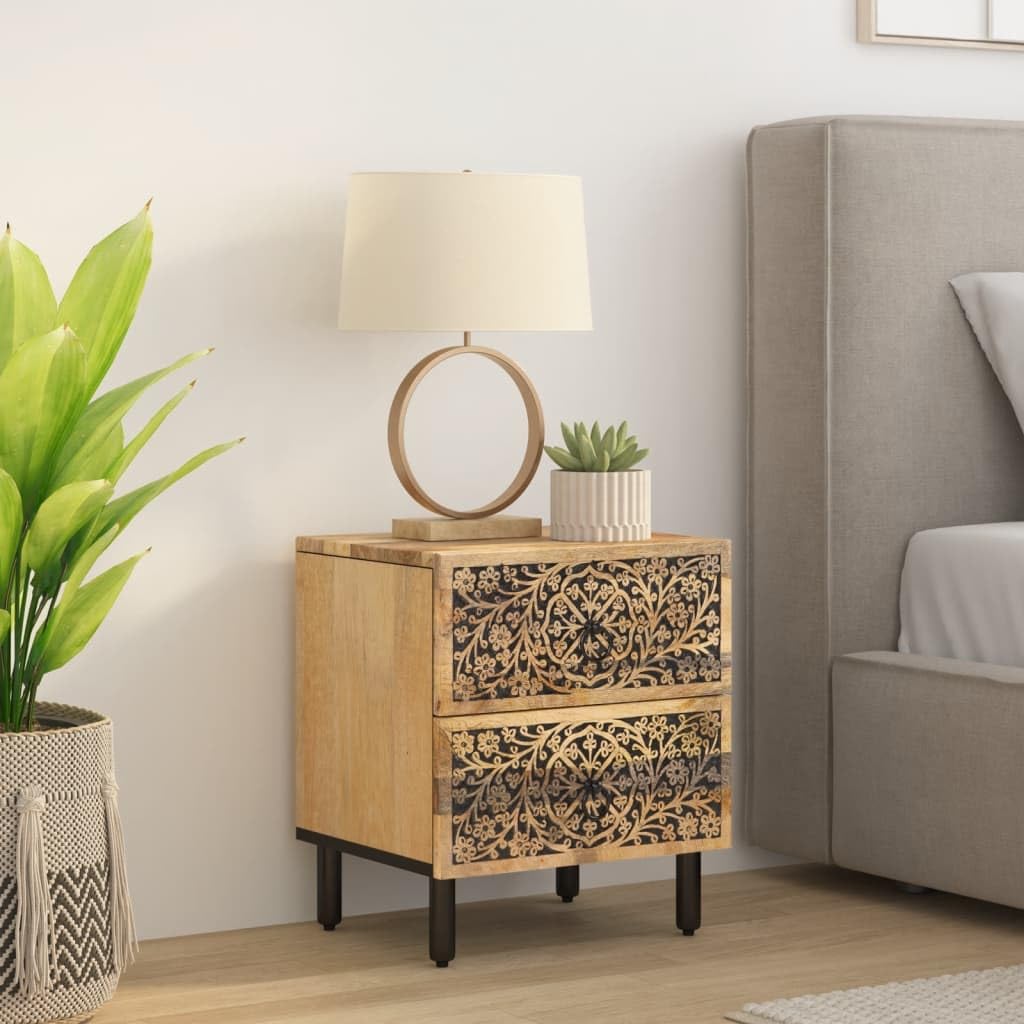Comodino in legno massiccio di mango, 40 x 33 x 46 cm, stile retrò