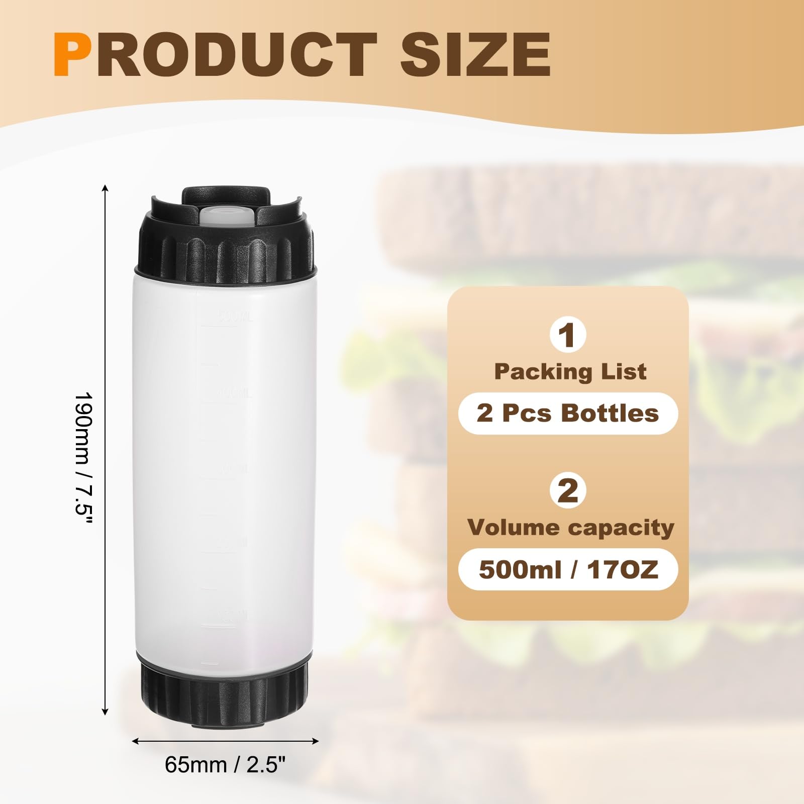 QUARKZMAN Bottiglie Spremibili per Condimenti, 2 Pezzi 20 Oz Bottiglie di Plastica Ricaricabili Dispenser Antigoccia per Olio da Cucina, Salse, Miele, Sciroppo, Nero