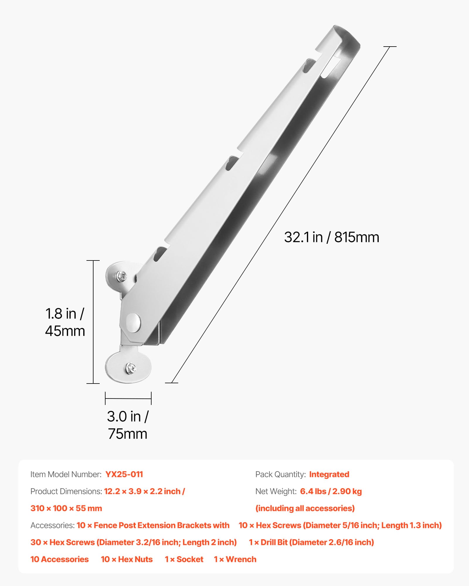 VEVOR Brazo de Extensión de Alambre de Púas, 10 Paquetes Extensores de Postes de Cerca de 31 cm, Extensor de Altura de Cerca de Acero para Evitar que Las Mascotas Salten para Cercas de Madera